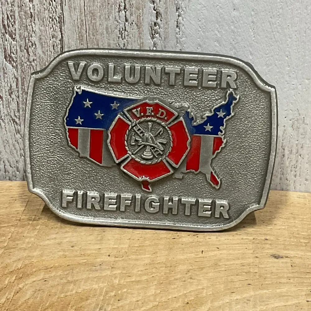 C J Volunteer Firefighter Belt Buckle 1998 Mens Patriotic‎ USA First Responder